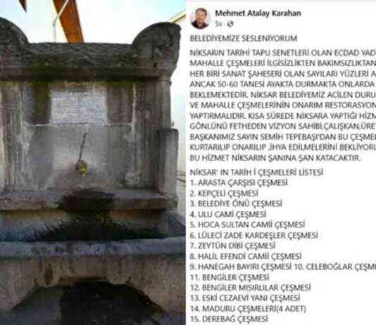 Tarihi Niksar Çeşmeleri: Niksarlı Vatandaşın Dikkat Çekici İtirazı tarihi-niksar-emeleri-niksarl-vatandan-dikkat-ekici-itiraz